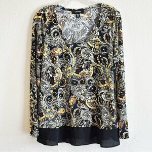 Karen Kane Women's Black and Gold Paisley Blouse SZ XL